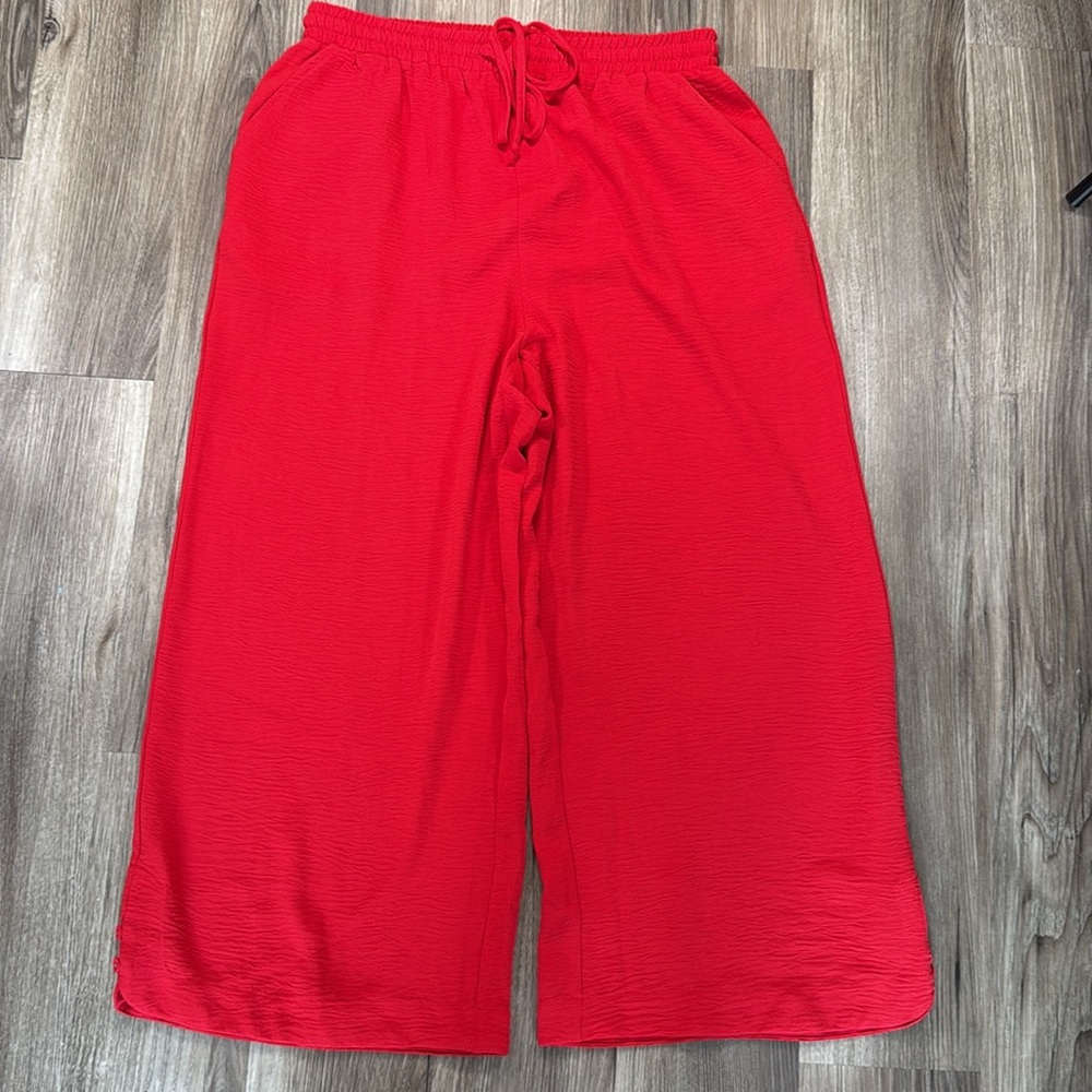 Jodifl Red Wide Leg Pants L NWT High Rise‎ Drawstring Pockets Comfy Chic - Picture 11 of 11